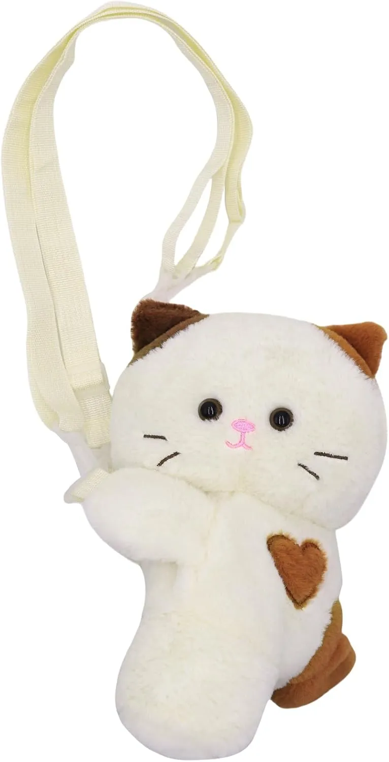 Stuffed Animal Crossbody Bag for Girls Women Stuffed Cat Purse Kawaii Plush Kitty Purse Kitty Sling Bag Shoulder Bag