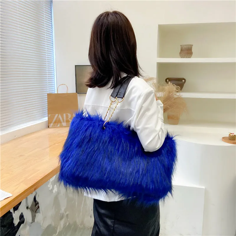 Stylish Glamorous Fur Portable Plush Shopping Bags