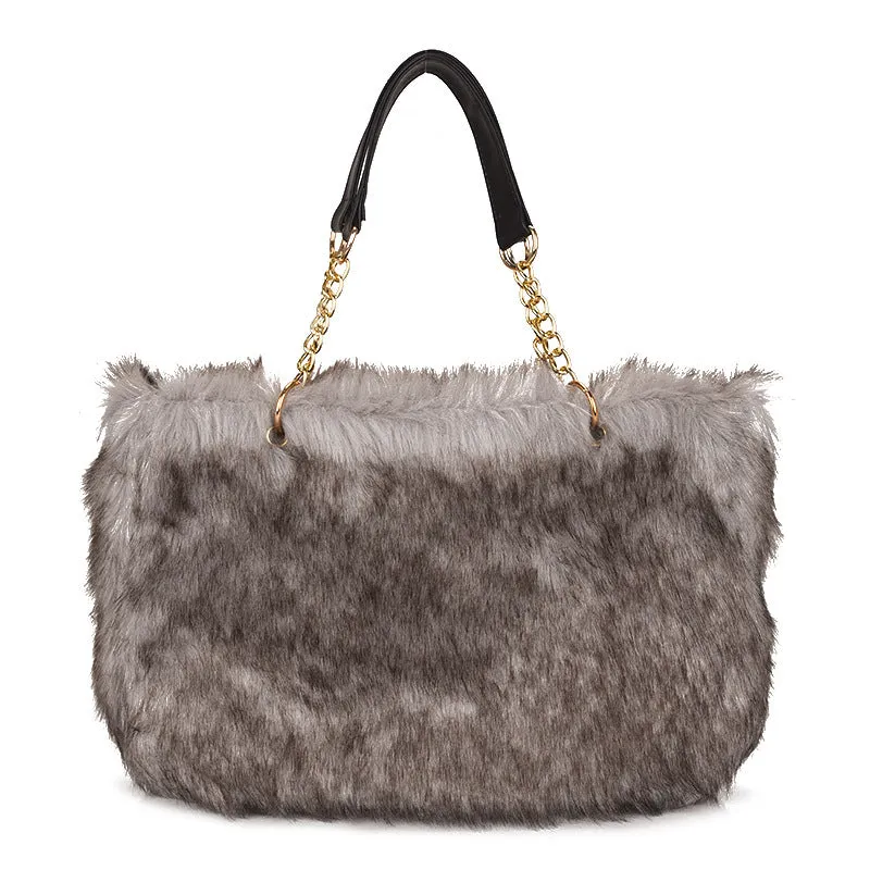 Stylish Glamorous Fur Portable Plush Shopping Bags