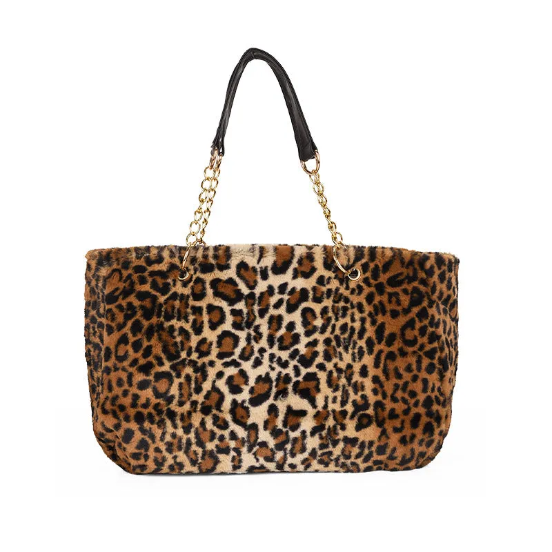 Stylish Glamorous Fur Portable Plush Shopping Bags