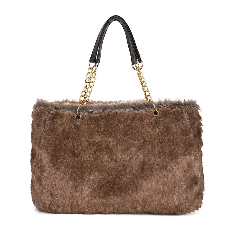 Stylish Glamorous Fur Portable Plush Shopping Bags
