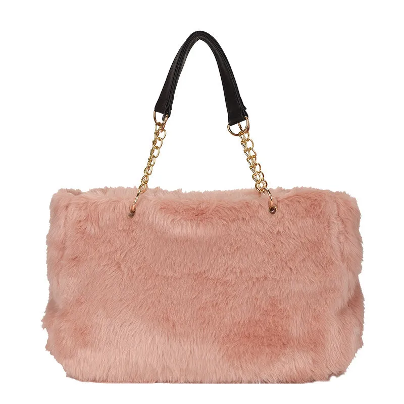 Stylish Glamorous Fur Portable Plush Shopping Bags
