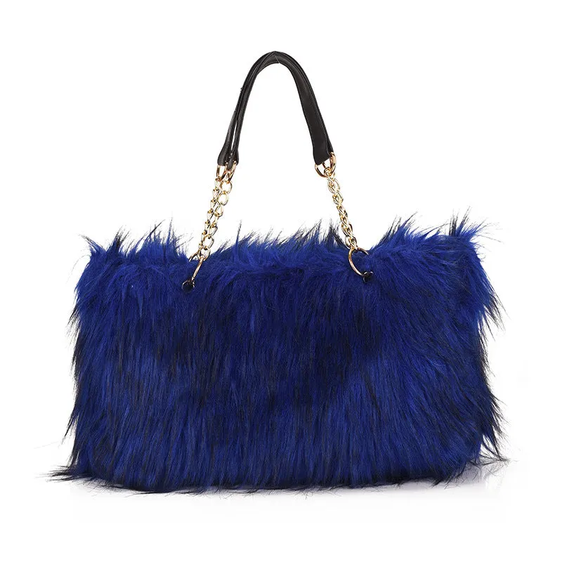 Stylish Glamorous Fur Portable Plush Shopping Bags