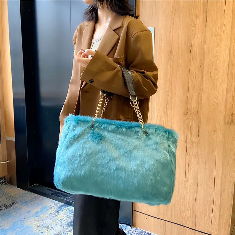 Stylish Glamorous Fur Portable Plush Shopping Bags
