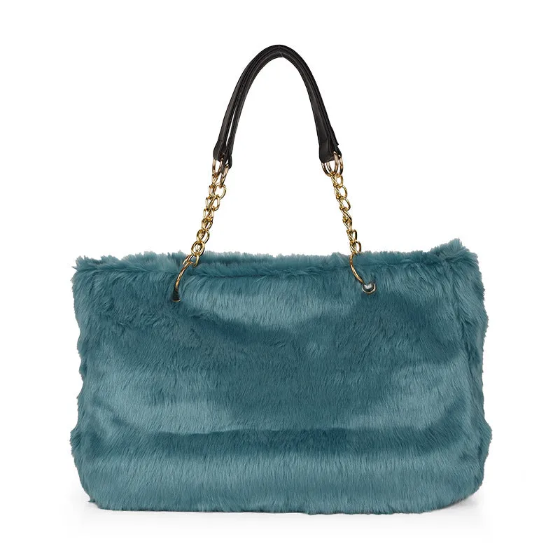Stylish Glamorous Fur Portable Plush Shopping Bags