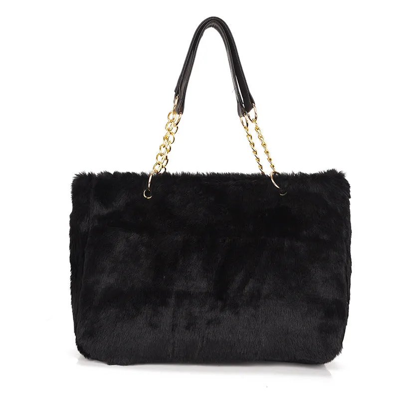 Stylish Glamorous Fur Portable Plush Shopping Bags