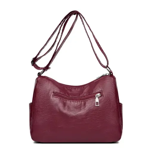 Stylish Maroon Multi-Pocket PU Leather Crossbody Bag