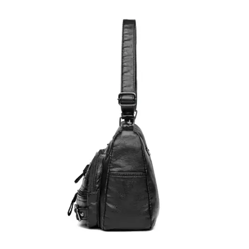 Stylish Maroon Multi-Pocket PU Leather Crossbody Bag