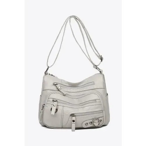 Stylish Maroon Multi-Pocket PU Leather Crossbody Bag