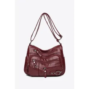 Stylish Maroon Multi-Pocket PU Leather Crossbody Bag
