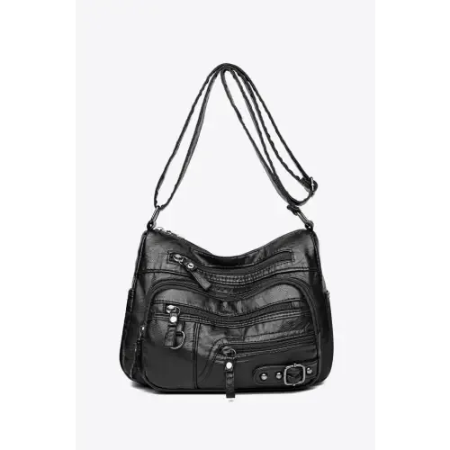 Stylish Maroon Multi-Pocket PU Leather Crossbody Bag