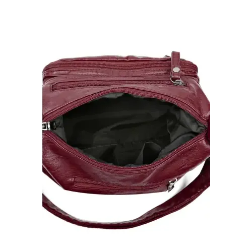 Stylish Maroon Multi-Pocket PU Leather Crossbody Bag