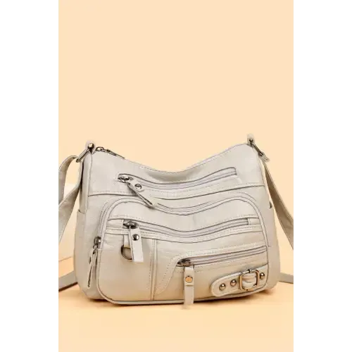 Stylish Maroon Multi-Pocket PU Leather Crossbody Bag