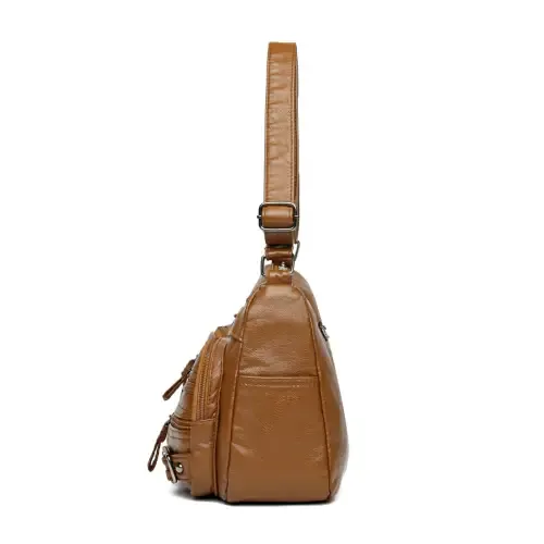 Stylish Maroon Multi-Pocket PU Leather Crossbody Bag