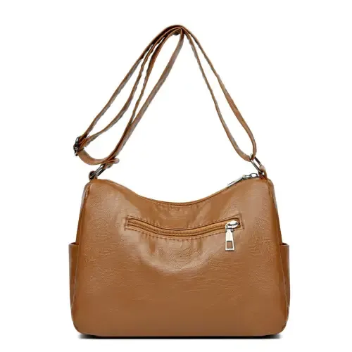 Stylish Maroon Multi-Pocket PU Leather Crossbody Bag