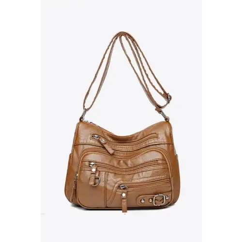 Stylish Maroon Multi-Pocket PU Leather Crossbody Bag