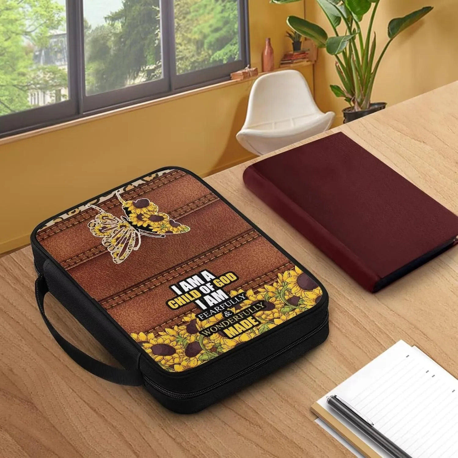 Sunflower Butterfly Women Bible Carrying Case Bible Tote Bag for Man Large Bible Organizer Bag Multi-Functional Church Bag for Worship or Pilgrimage