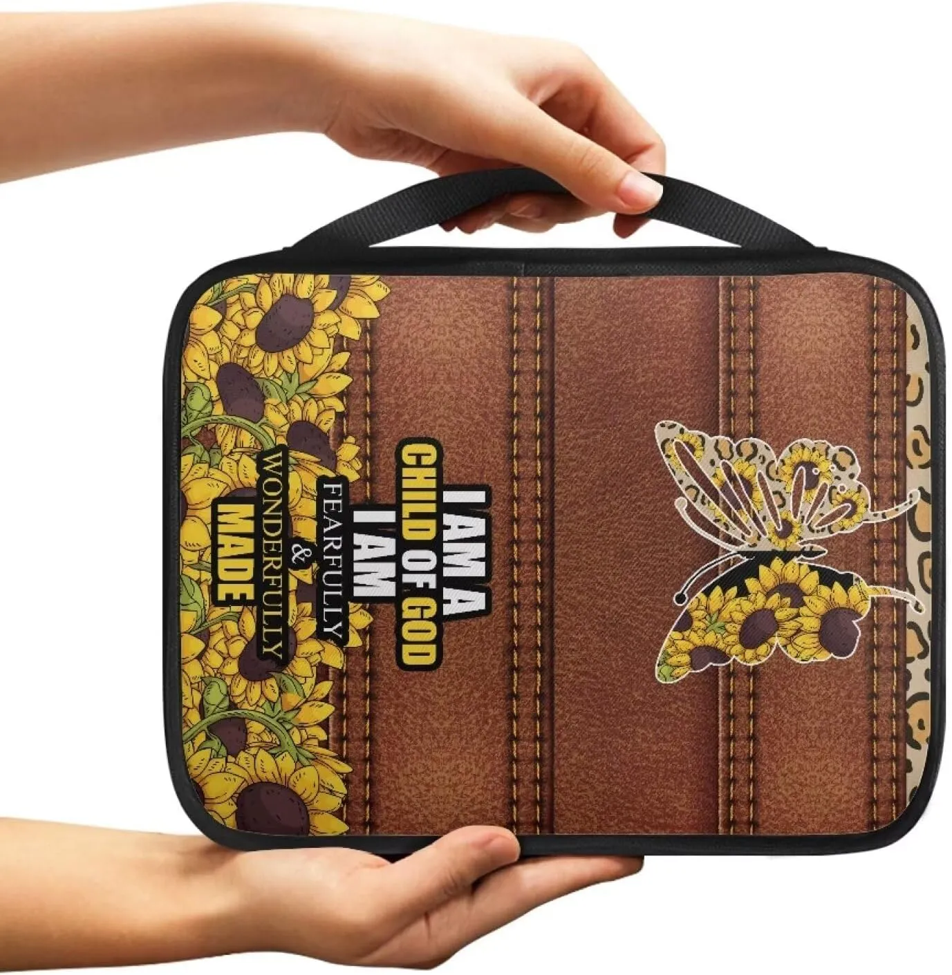 Sunflower Butterfly Women Bible Carrying Case Bible Tote Bag for Man Large Bible Organizer Bag Multi-Functional Church Bag for Worship or Pilgrimage