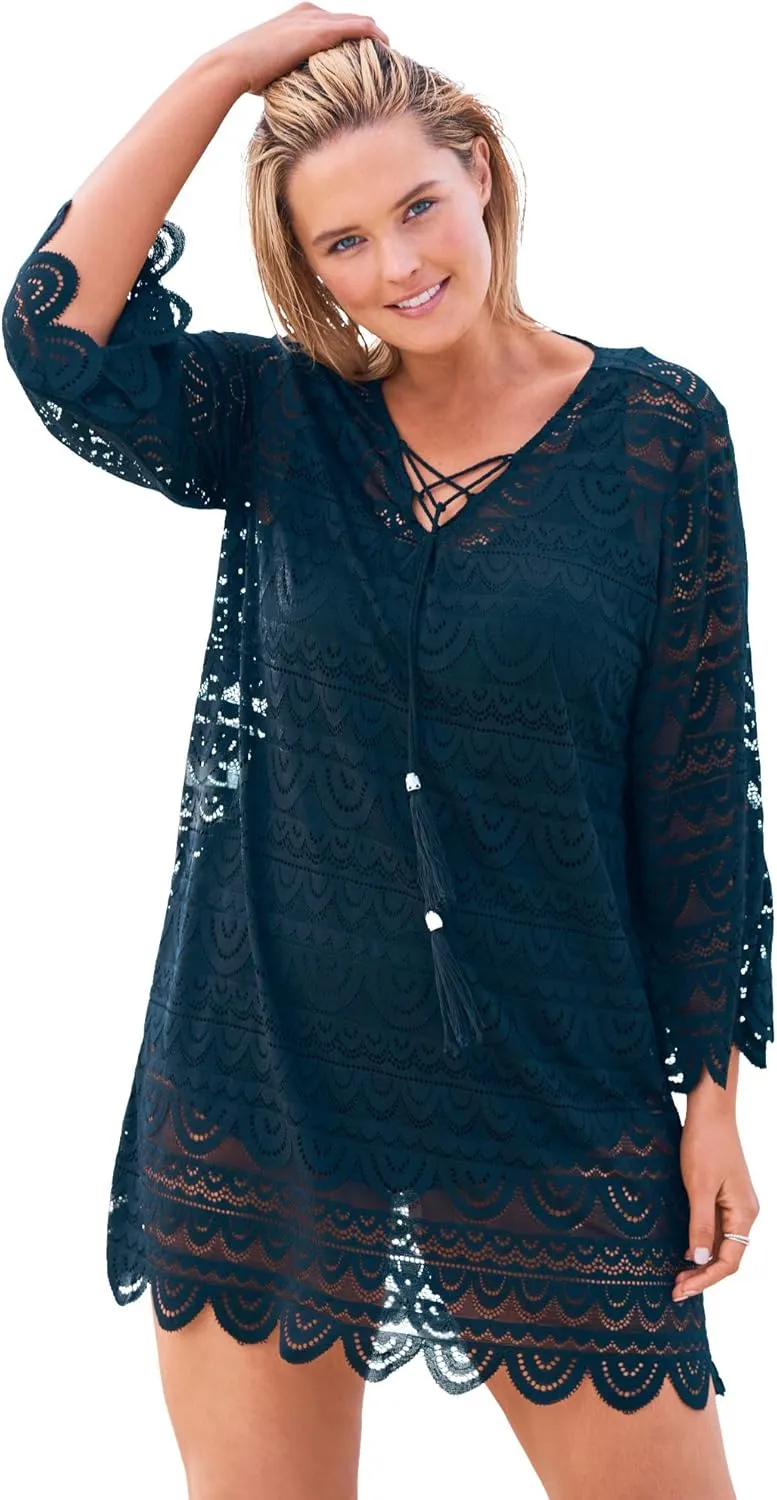 Swim 365 Women's Plus Size Scallop Lace Cover Up