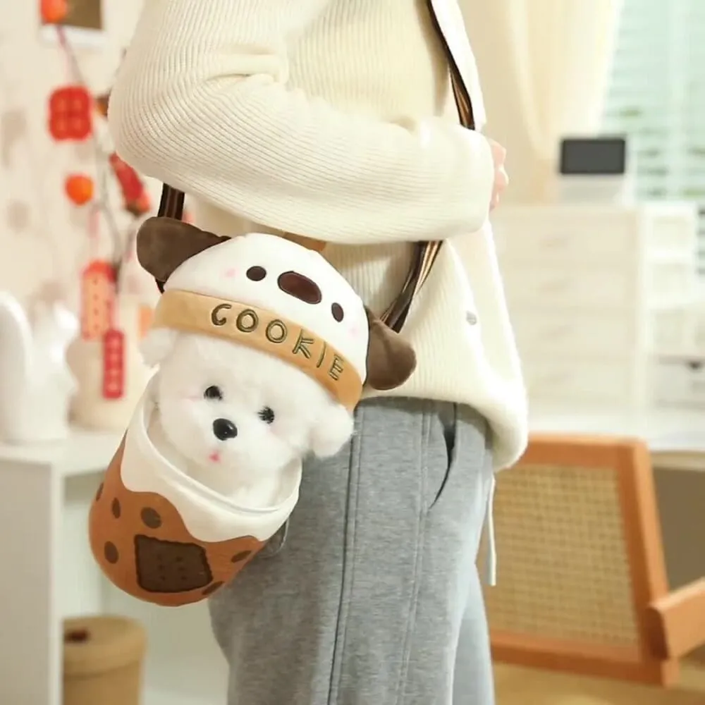 Teacup Puppy Bichon Frise Plush Mini Crossbody Bag(17038)