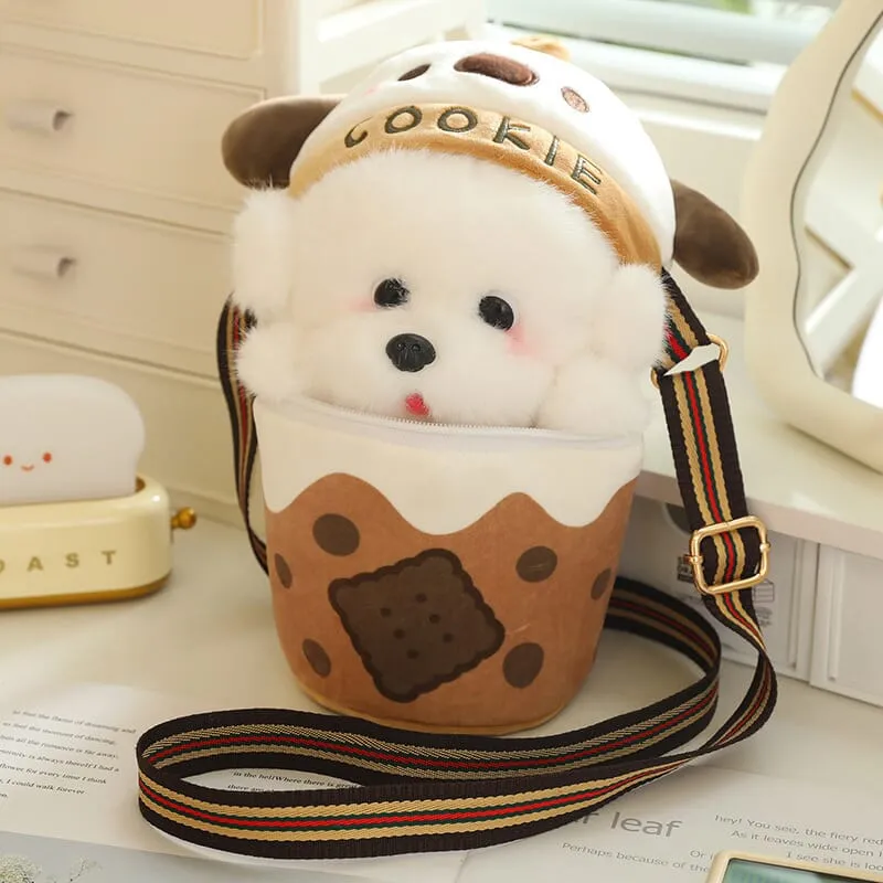 Teacup Puppy Bichon Frise Plush Mini Crossbody Bag(17038)