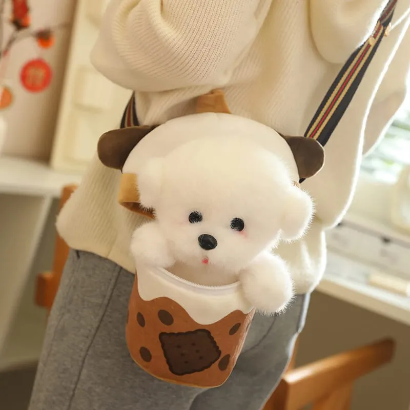 Teacup Puppy Bichon Frise Plush Mini Crossbody Bag(17038)