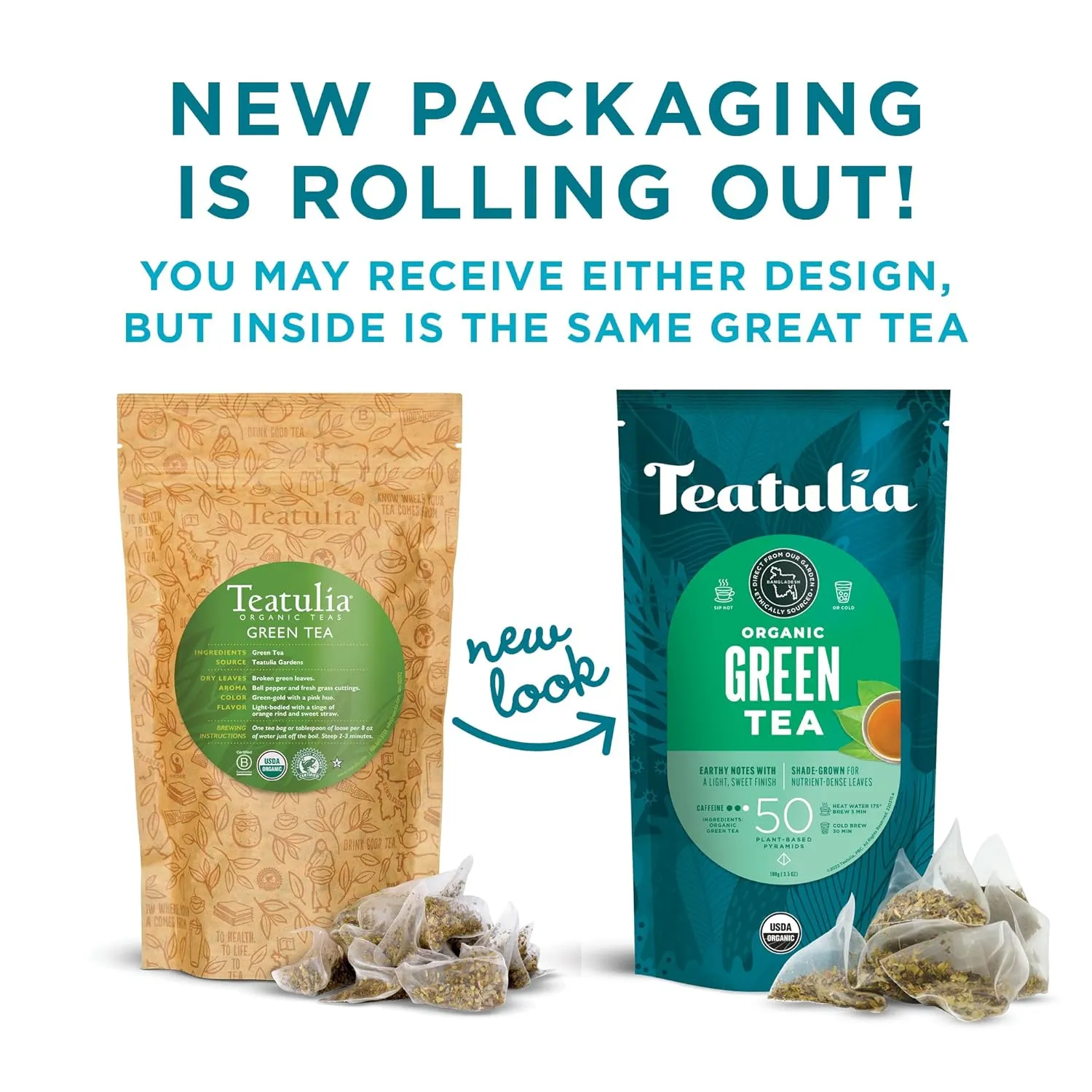 Teatulia Organic Green Tea Bags (50 Pyramid Sachet Teabags) Pure Whole Leaf Natural Green Tea In Bags. Premium 100% Compostable and Sustainably Grown In Bangladesh