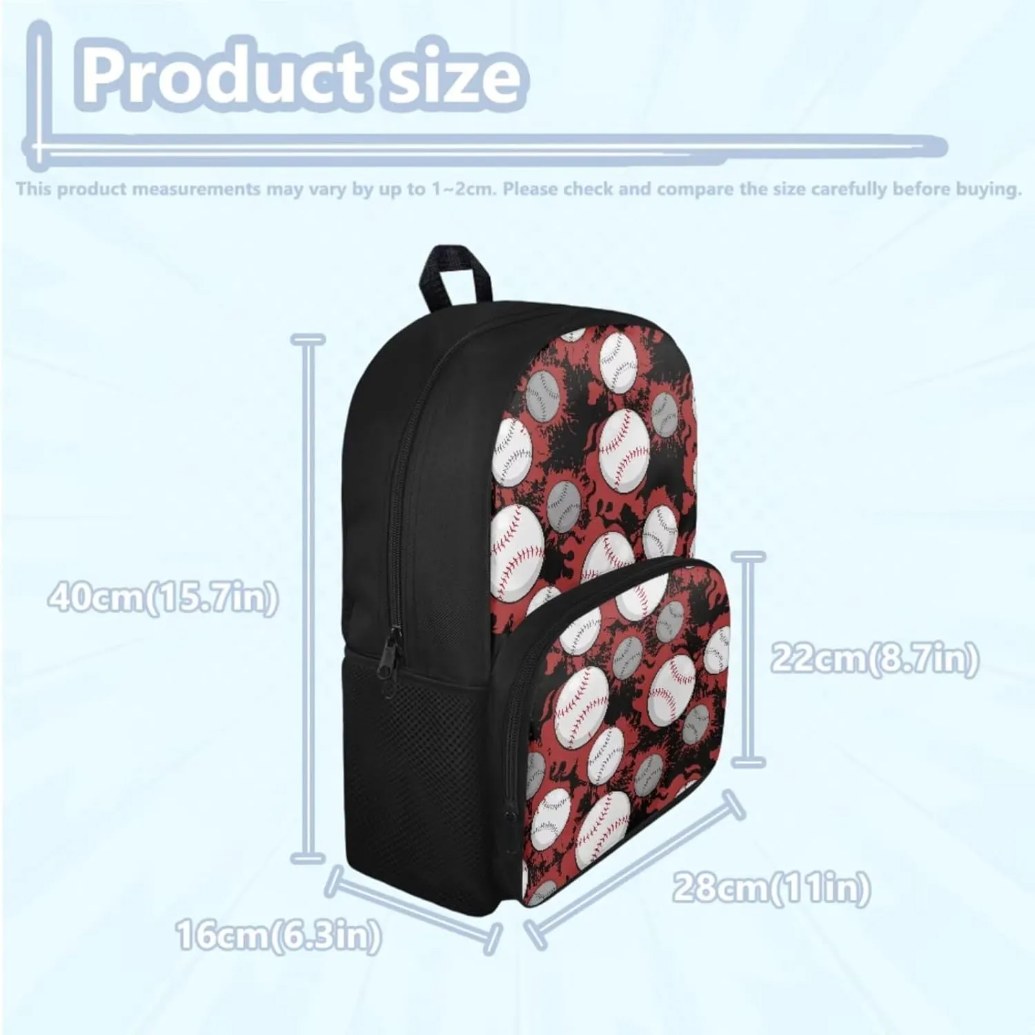 Teen Backpacks for Girls with Lunch Box Baseball Print School Bag 3 Piece Set for Boys Backpacks Ages 8-10 Lunch Bag Insulated Pencil Bag Case Elementary Student Bookbag Set