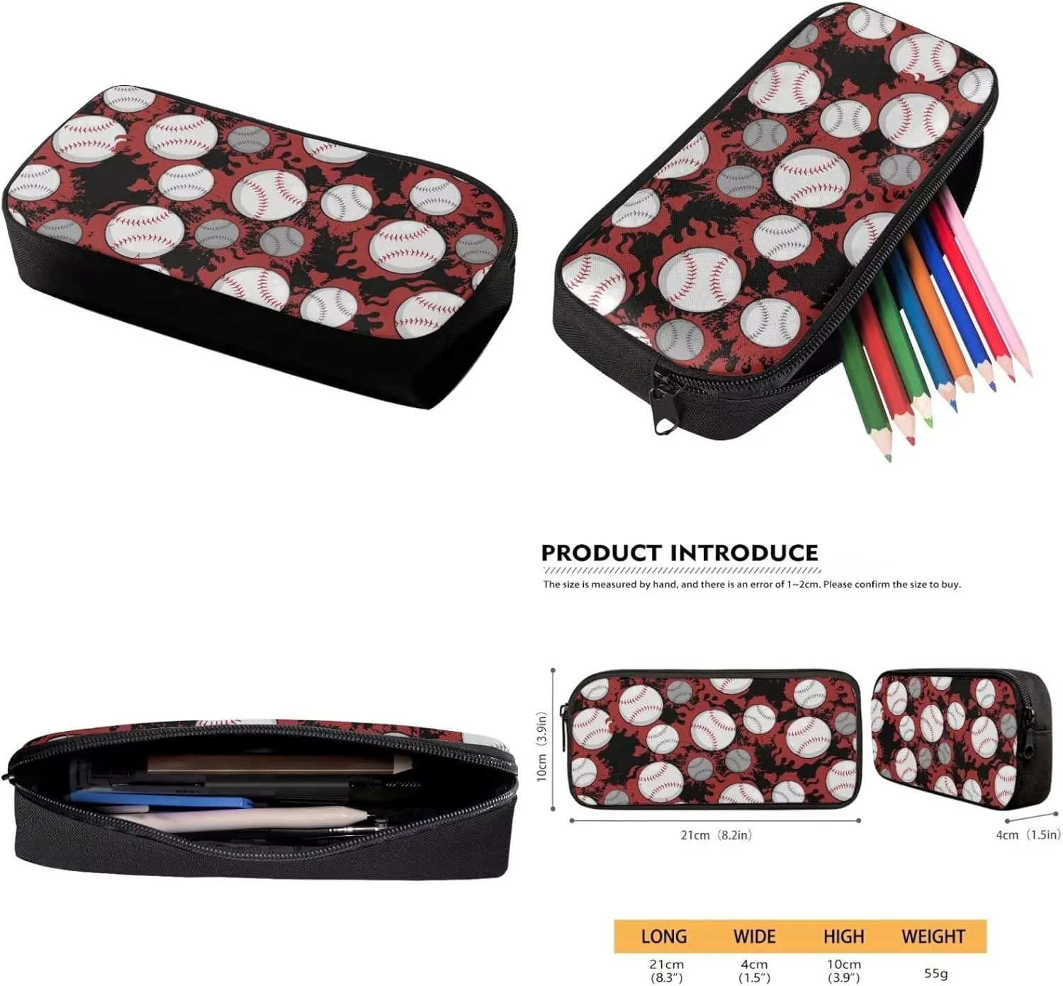Teen Backpacks for Girls with Lunch Box Baseball Print School Bag 3 Piece Set for Boys Backpacks Ages 8-10 Lunch Bag Insulated Pencil Bag Case Elementary Student Bookbag Set