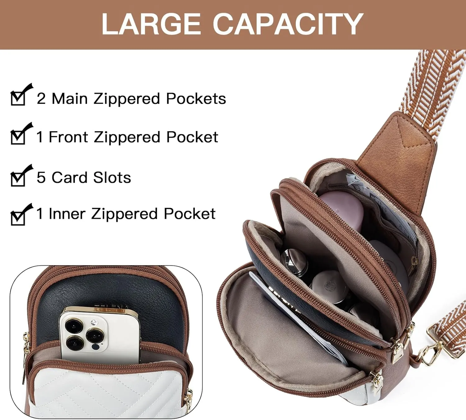 Telena Large Sling Bag Crossbody Bags for Women Fanny Packs Cross Body with Adjustable Strap