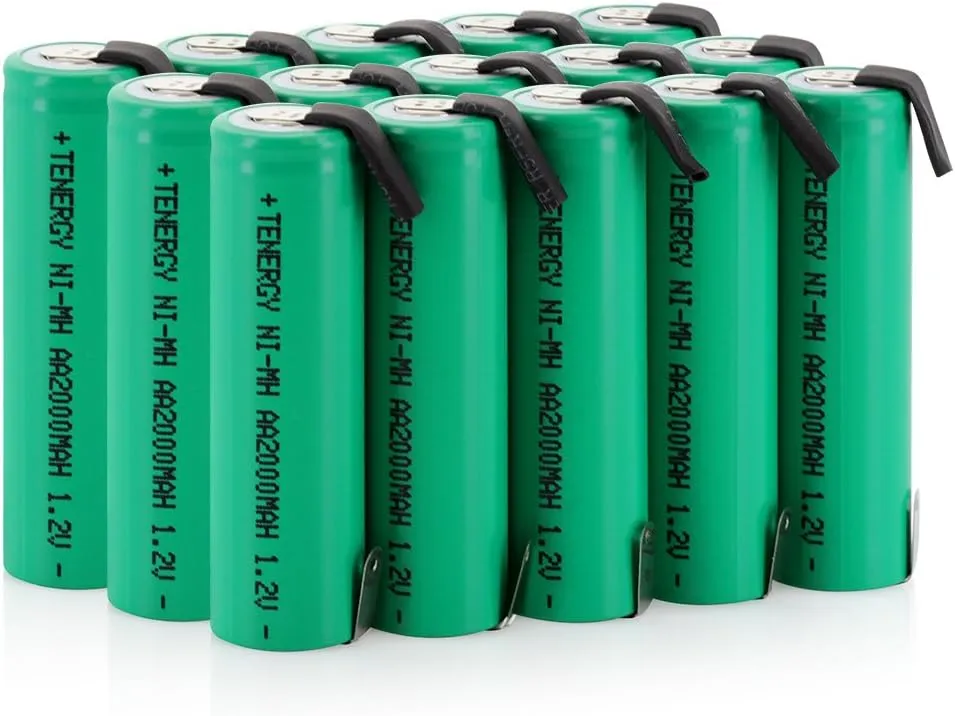 Tenergy AA 1.2V NiMH 2000mAh Flat Top Rechargeable AA Batteries with Tabs, 20 Pack