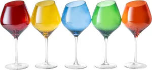 The Wine Savant Slanted Rim Colored Wine Glasses Set of 5 Stylish and Slant Rim Wine Glasses for Gift, Multicolor Set for Anniversary, White or Red Wine, Cabernet Bordeaux 20 oz