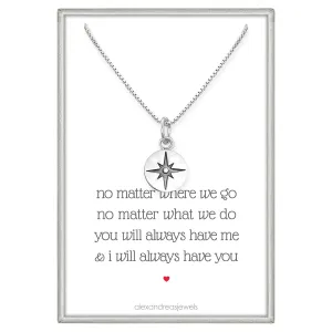 Tiny Sterling Silver North Star Compass Necklace for Women, Best Friend Gift Necklace, No Matter Where We Go, Graduation Gift for Friends, Graduation 2025 Gift