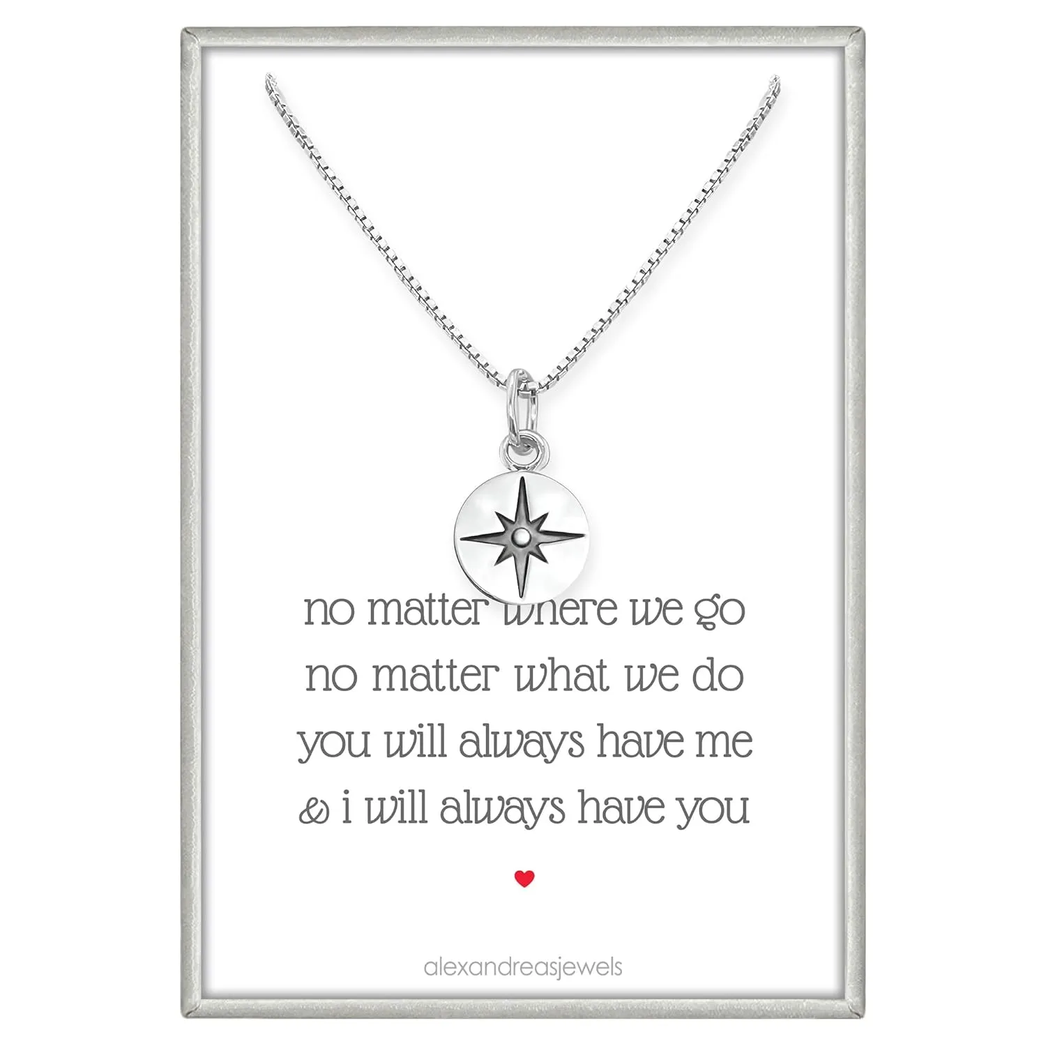 Tiny Sterling Silver North Star Compass Necklace for Women, Best Friend Gift Necklace, No Matter Where We Go, Graduation Gift for Friends, Graduation 2025 Gift