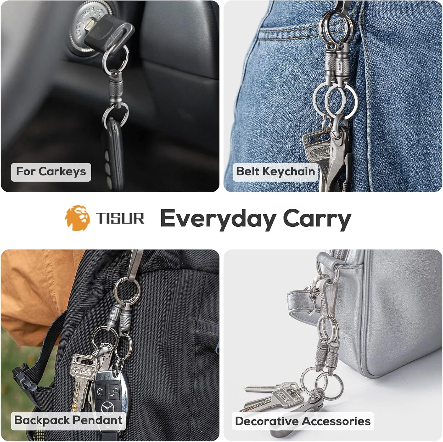 TISUR Titanium Quick Release Keychain, Retractable Key Chain Detachable Keychain Clip，Pull Apart Key Rings for Men Women