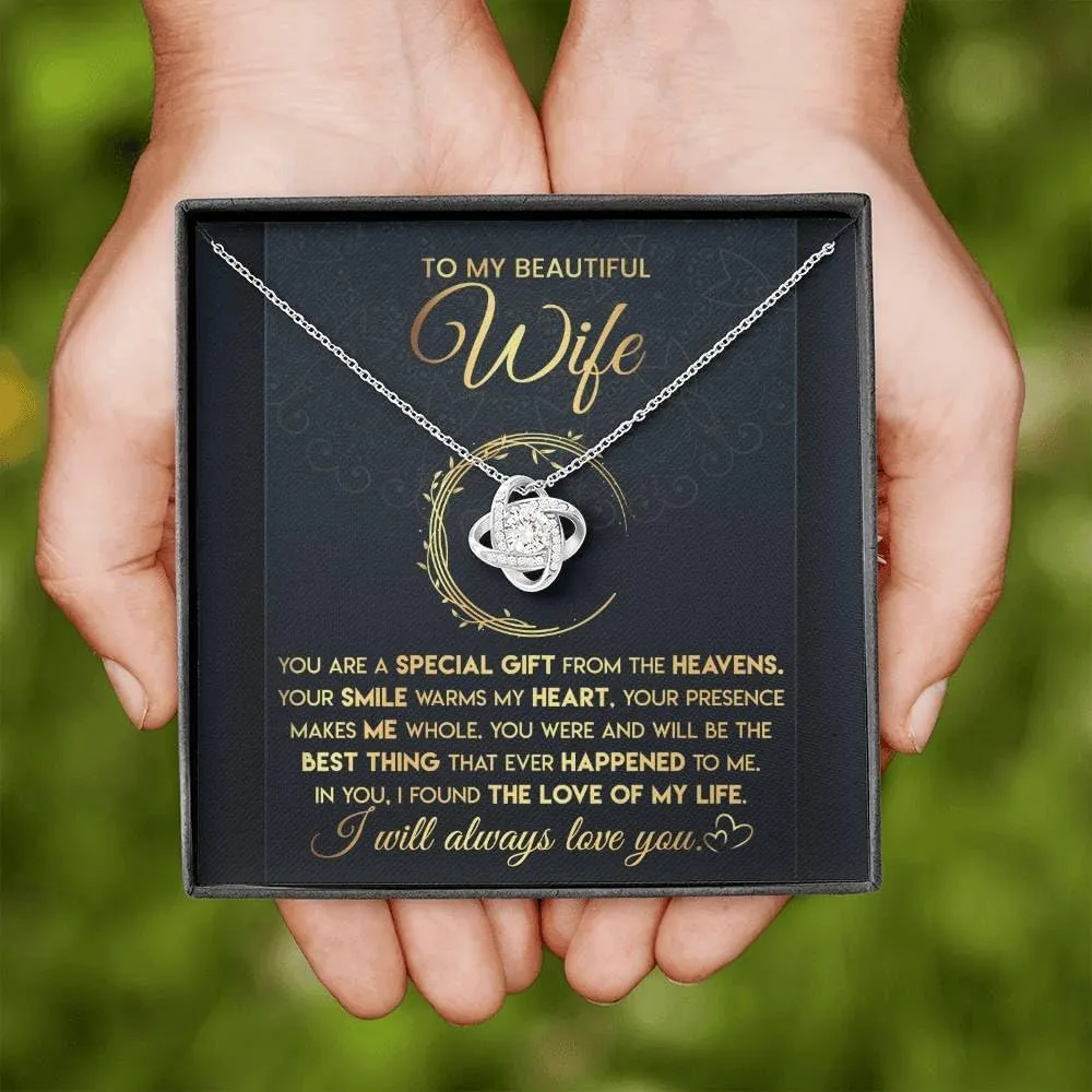 To My Beautiful Wife Necklace From Husband With Heartfelt Message, Birthday Gift With Emotional Message Card
