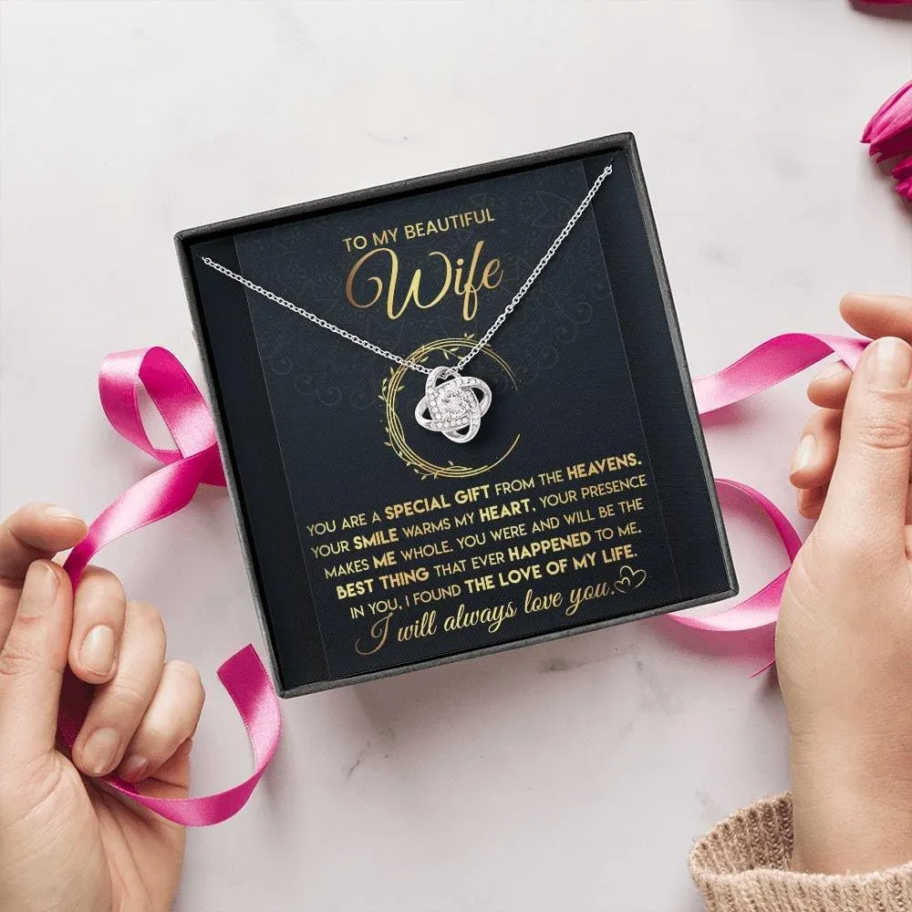 To My Beautiful Wife Necklace From Husband With Heartfelt Message, Birthday Gift With Emotional Message Card