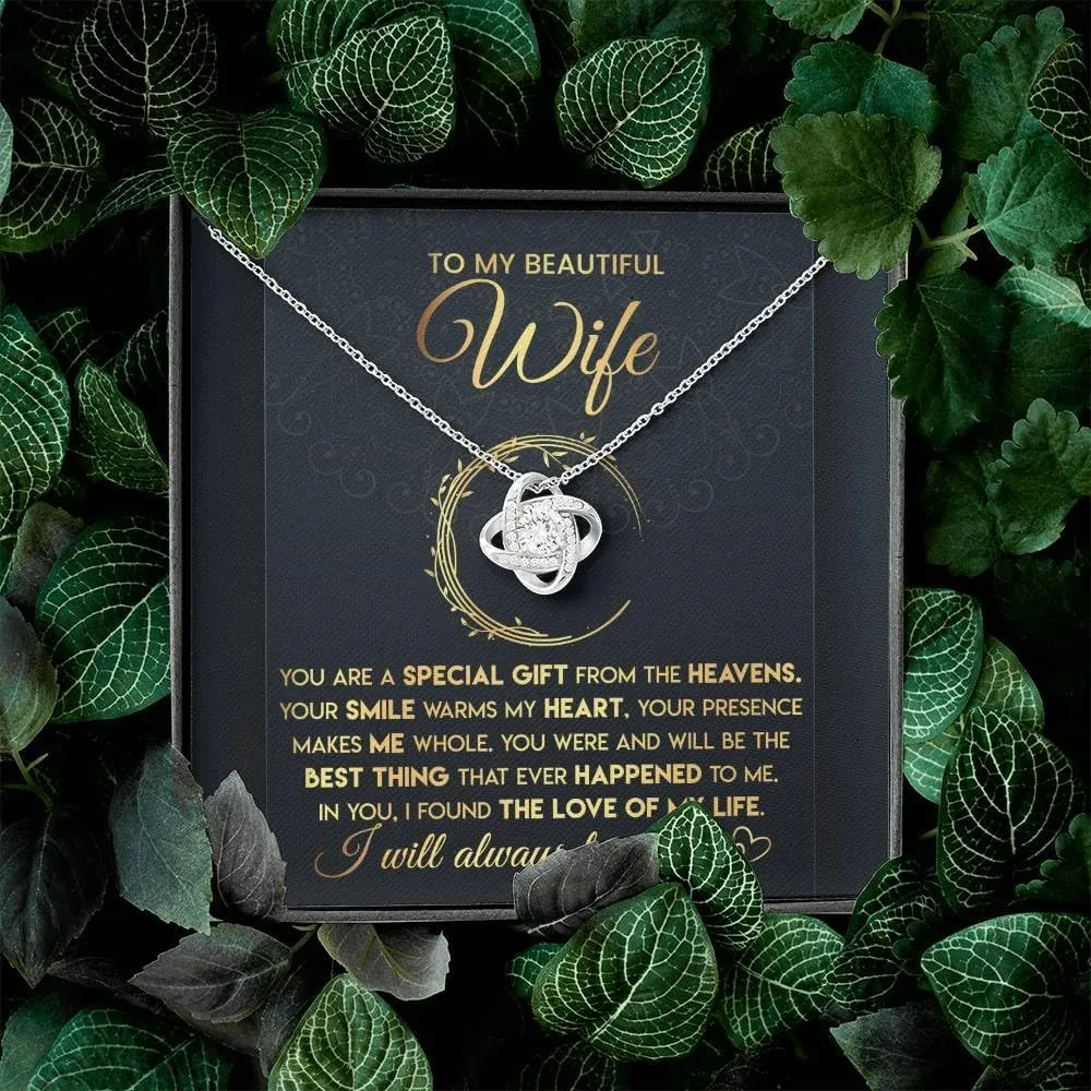 To My Beautiful Wife Necklace From Husband With Heartfelt Message, Birthday Gift With Emotional Message Card