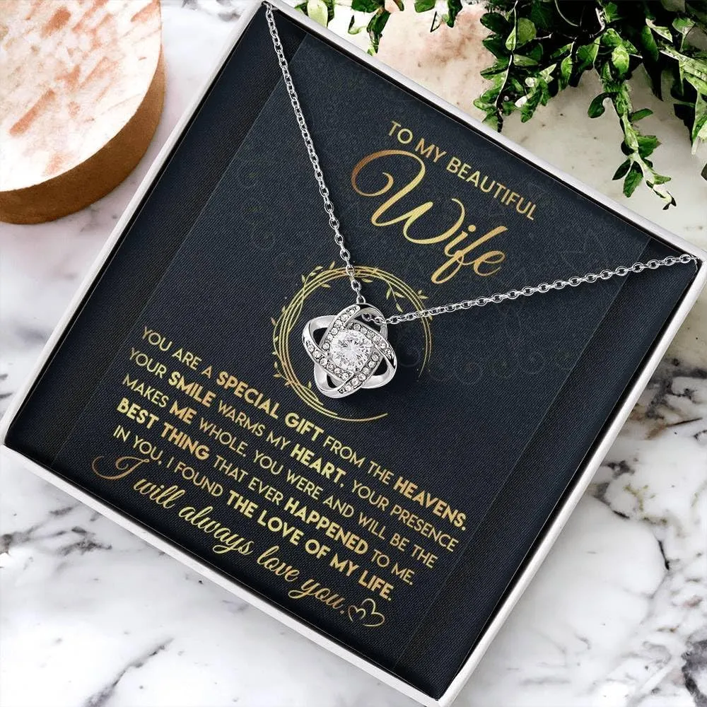 To My Beautiful Wife Necklace From Husband With Heartfelt Message, Birthday Gift With Emotional Message Card