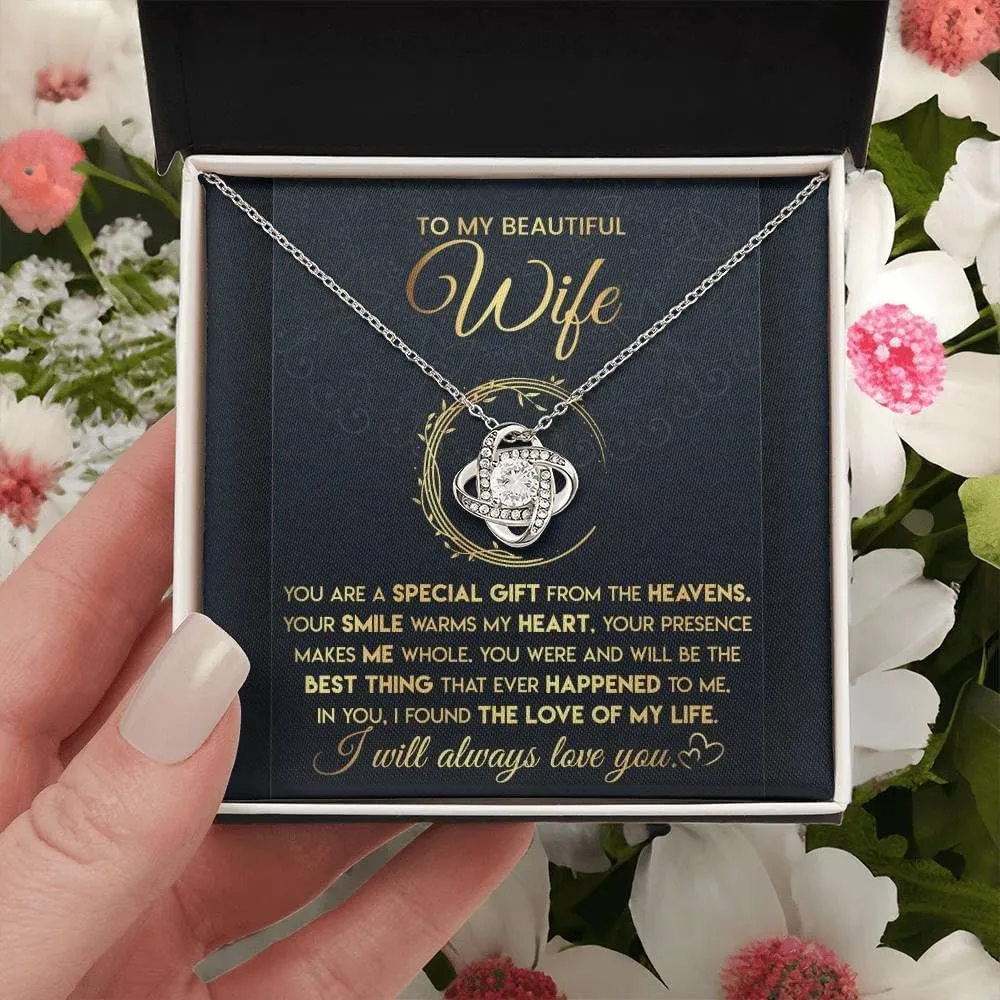 To My Beautiful Wife Necklace From Husband With Heartfelt Message, Birthday Gift With Emotional Message Card
