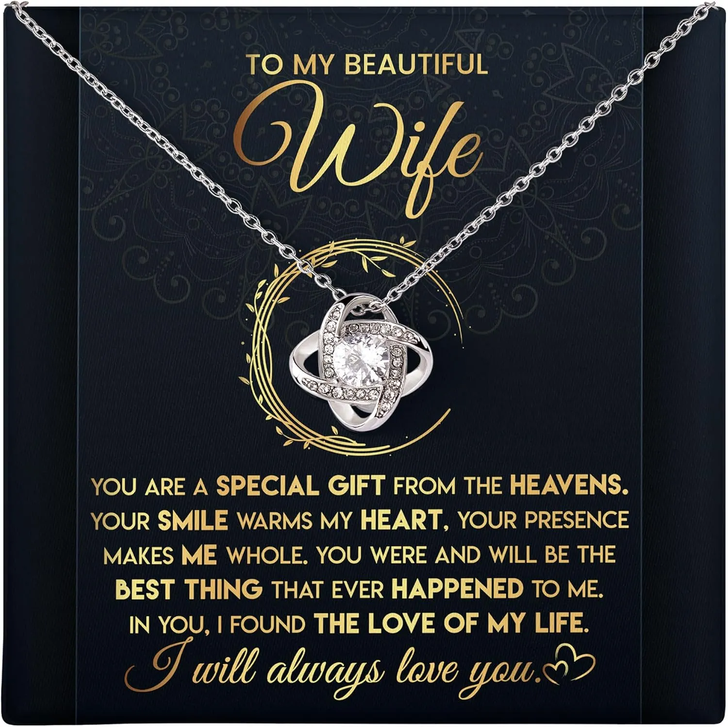 To My Beautiful Wife Necklace From Husband With Heartfelt Message, Birthday Gift With Emotional Message Card