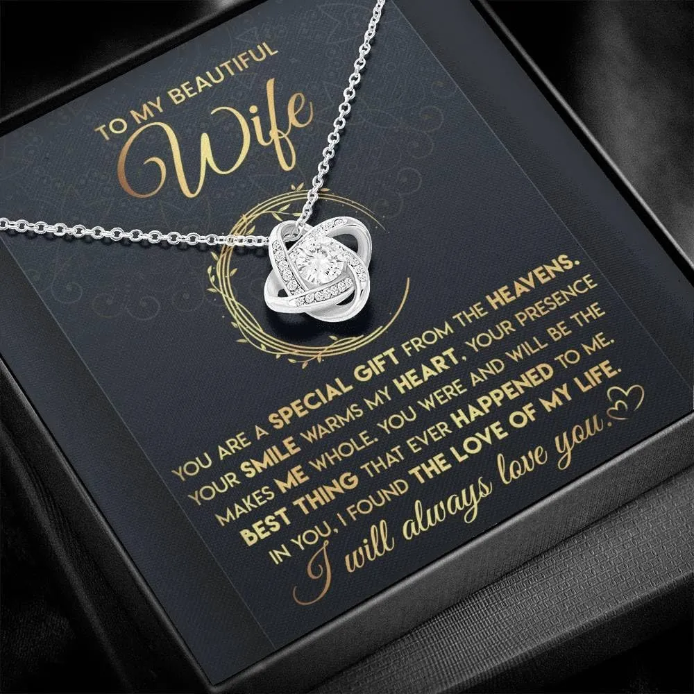 To My Beautiful Wife Necklace From Husband With Heartfelt Message, Birthday Gift With Emotional Message Card