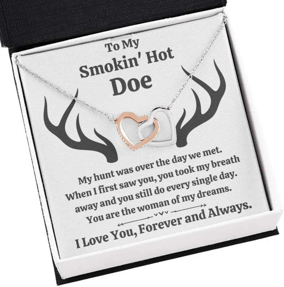 To My Smokin' Hot Doe "Dreams" Interlocking Hearts Necklace with Message Card and Gift Box. Gift for Fiance, Girlfriend, Future Wife, Wife. Fiance, Girlfriend, Future Wife, Wife Gift. Necklace for Fiance, Girlfriend, Future Wife, Wife