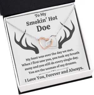 To My Smokin' Hot Doe "Dreams" Interlocking Hearts Necklace with Message Card and Gift Box. Gift for Fiance, Girlfriend, Future Wife, Wife. Fiance, Girlfriend, Future Wife, Wife Gift. Necklace for Fiance, Girlfriend, Future Wife, Wife