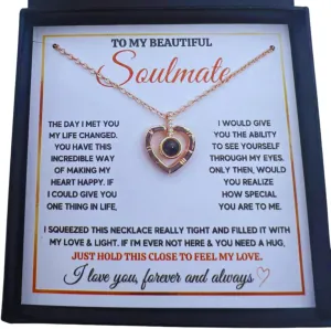 To My Soulmate Necklace Birthday Christmas Jewelry Gifts For My Wife with Message Card Box Personalized Gift Present Pendant for Future Wife Soulmate Girlfriend Love