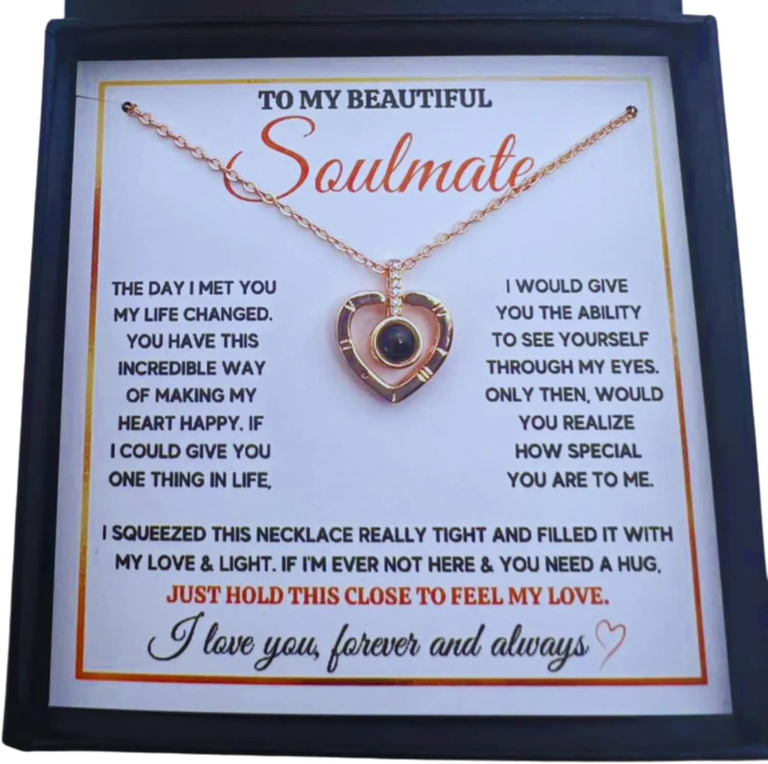 To My Soulmate Necklace Birthday Christmas Jewelry Gifts For My Wife with Message Card Box Personalized Gift Present Pendant for Future Wife Soulmate Girlfriend Love