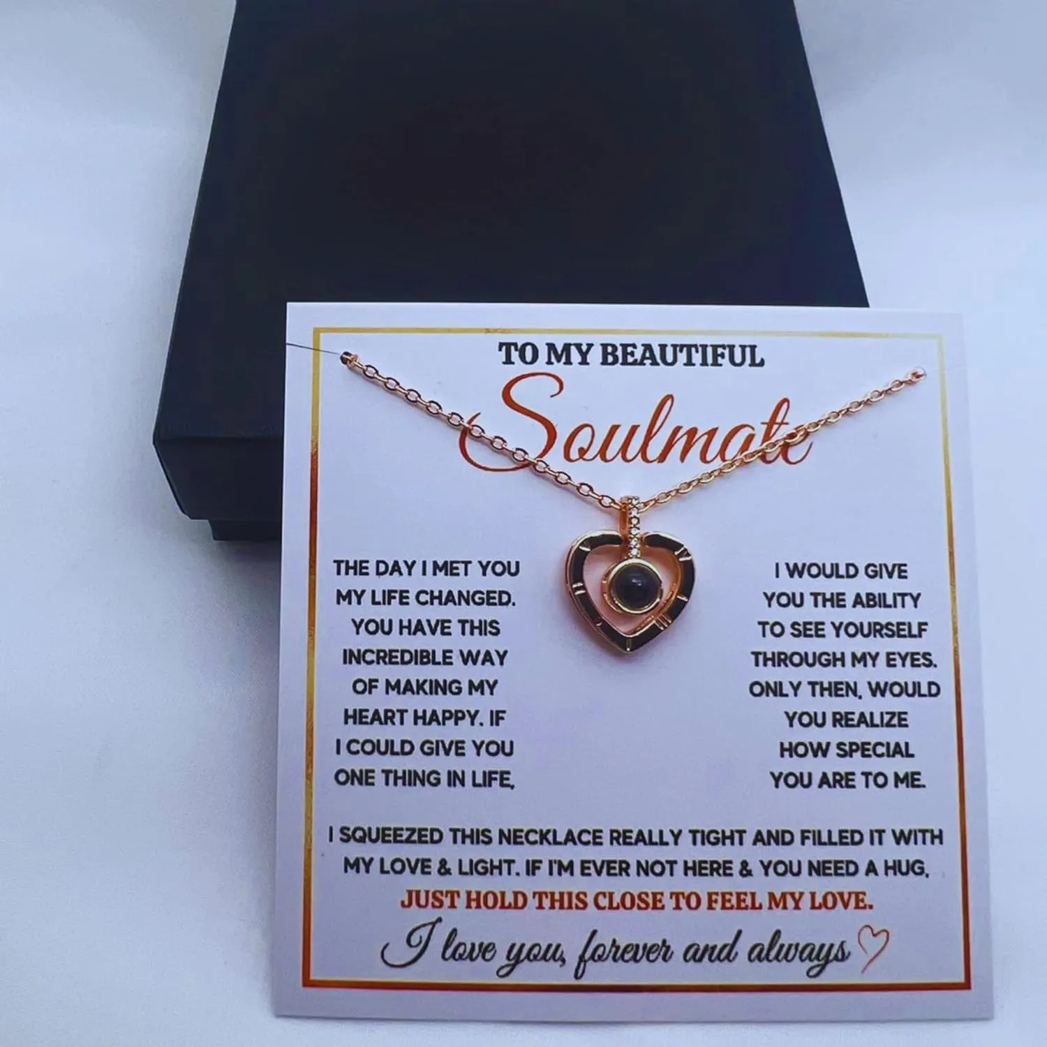 To My Soulmate Necklace Birthday Christmas Jewelry Gifts For My Wife with Message Card Box Personalized Gift Present Pendant for Future Wife Soulmate Girlfriend Love