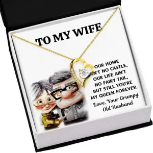 To My Wife"Castle - Up" Forever Love Heart Necklace with Message Card and Gift Box. Gift for Wife. Necklace for Wife