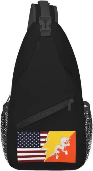Torn Style Us And Bhutan Flags Crossbody Bags For Women Men Chest Backpack Gym Shoulder Bag Travel Outdoor Sports Casual Crossbody Bags