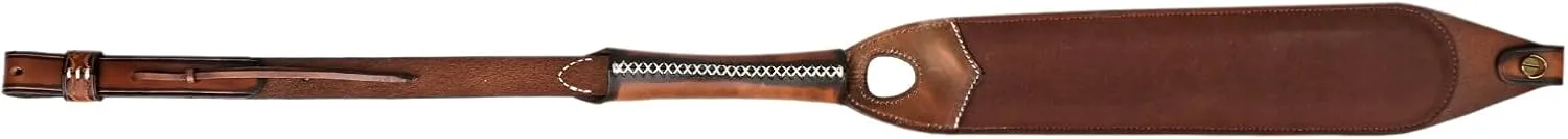 TOURBON Leather Rifle Sling with Accessory Pouch, Quick Release Metal Swivels, 3 Round Ammo Cartridge Holder, Thumb Hole, Heavy-Duty Hand Handle